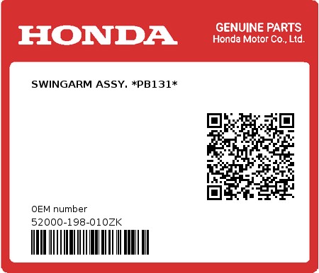 Product image: Honda - 52000-198-010ZK - SWINGARM ASSY. *PB131*  0