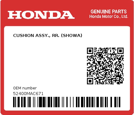 Product image: Honda - 52400MAC671 - CUSHION ASSY., RR. (SHOWA)  0