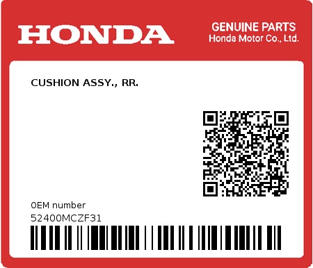Product image: Honda - 52400MCZF31 - CUSHION ASSY., RR.  0