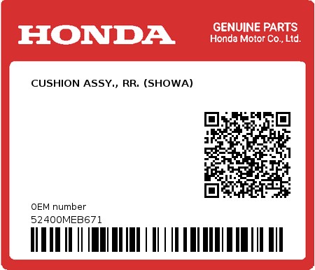 Product image: Honda - 52400MEB671 - CUSHION ASSY., RR. (SHOWA)  0
