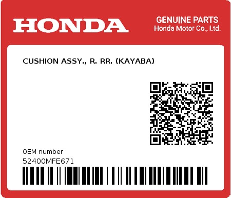 Product image: Honda - 52400MFE671 - CUSHION ASSY., R. RR. (KAYABA)  0