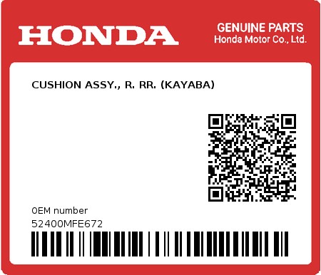Product image: Honda - 52400MFE672 - CUSHION ASSY., R. RR. (KAYABA)  0