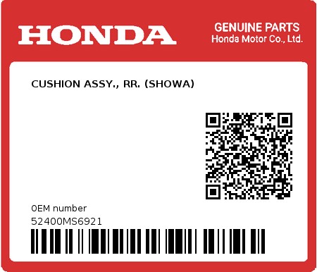 Product image: Honda - 52400MS6921 - CUSHION ASSY., RR. (SHOWA)  0