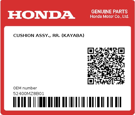 Product image: Honda - 52400MZ8B01 - CUSHION ASSY., RR. (KAYABA)  0
