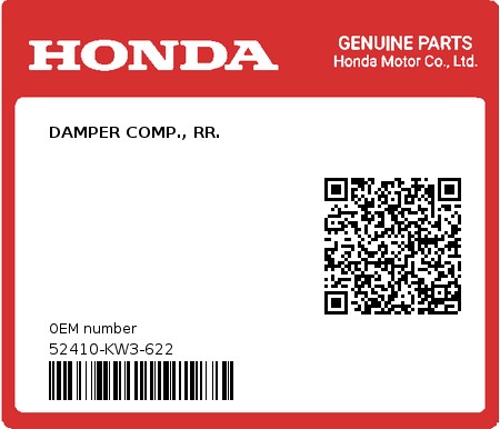 Product image: Honda - 52410-KW3-622 - DAMPER COMP., RR.  0