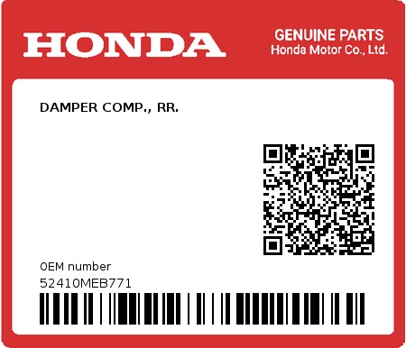 Product image: Honda - 52410MEB771 - DAMPER COMP., RR.  0