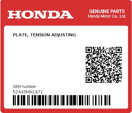 Product image: Honda - 52443MN1671 - PLATE, TENSION ADJUSTING  0