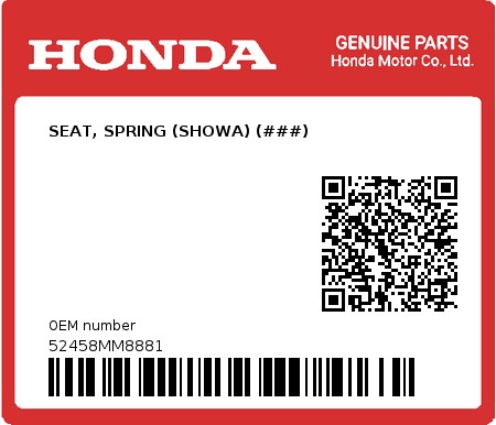 Product image: Honda - 52458MM8881 - SEAT, SPRING (SHOWA) (###) 