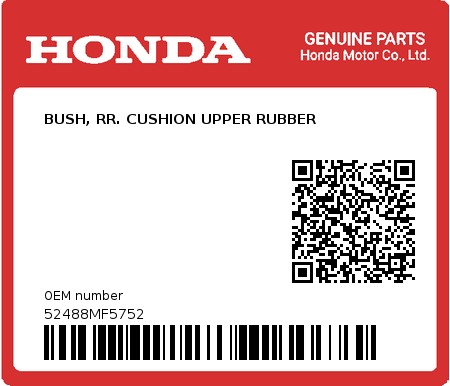 Product image: Honda - 52488MF5752 - BUSH, RR. CUSHION UPPER RUBBER  0