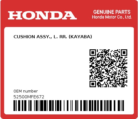 Product image: Honda - 52500MFE672 - CUSHION ASSY., L. RR. (KAYABA)  0