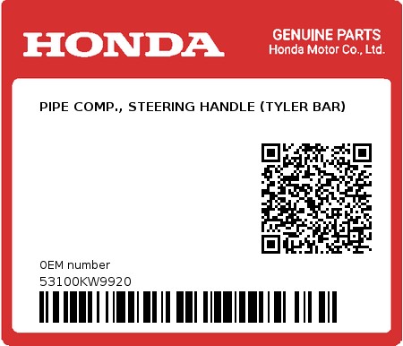 Product image: Honda - 53100KW9920 - PIPE COMP., STEERING HANDLE (TYLER BAR)  0