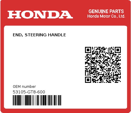 Product image: Honda - 53105-GT8-600 - END, STEERING HANDLE  0