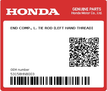 Product image: Honda - 53158HN8003 - END COMP., L. TIE ROD (LEFT HAND THREAD) 