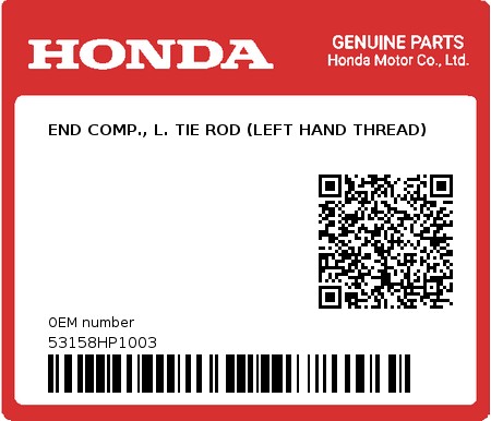 Product image: Honda - 53158HP1003 - END COMP., L. TIE ROD (LEFT HAND THREAD) 