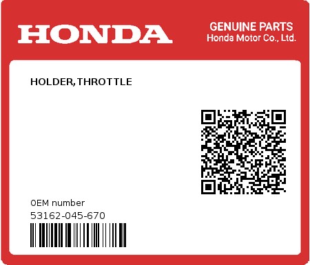 Product image: Honda - 53162-045-670 - HOLDER,THROTTLE  0