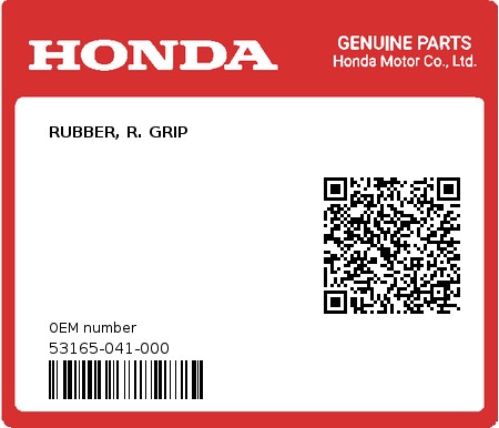 Product image: Honda - 53165-041-000 - RUBBER, R. GRIP  0