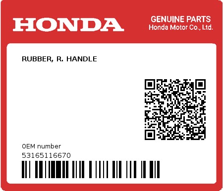 Product image: Honda - 53165116670 - RUBBER, R. HANDLE  0