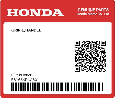 Product image: Honda - 53166KRNA30 - GRIP L,HANDLE  0