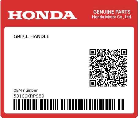 Product image: Honda - 53166KRP980 - GRIP,L HANDLE  0