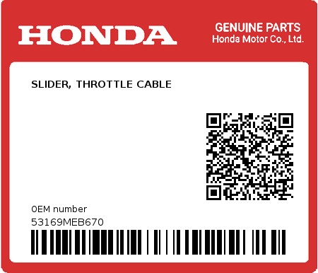 Product image: Honda - 53169MEB670 - SLIDER, THROTTLE CABLE  0