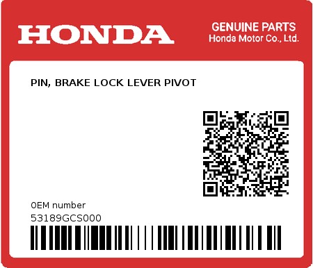 Product image: Honda - 53189GCS000 - PIN, BRAKE LOCK LEVER PIVOT  0