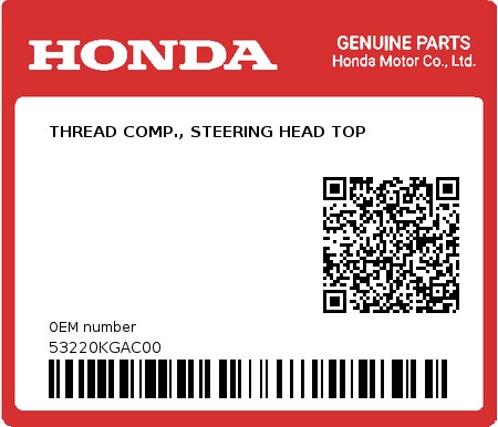 Product image: Honda - 53220KGAC00 - THREAD COMP., STEERING HEAD TOP 