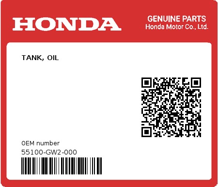 Product image: Honda - 55100-GW2-000 - TANK, OIL 