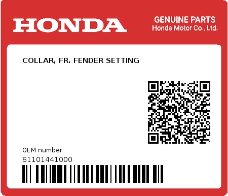 Product image: Honda - 61101441000 - COLLAR, FR. FENDER SETTING 