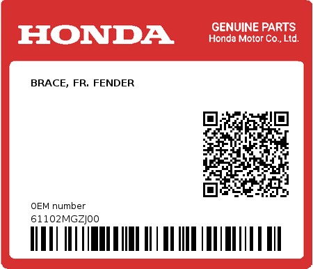Product image: Honda - 61102MGZJ00 - BRACE, FR. FENDER  0