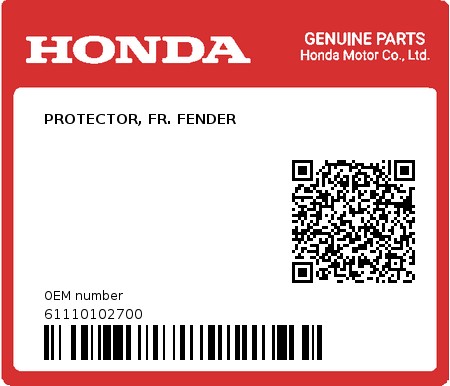 Product image: Honda - 61110102700 - PROTECTOR, FR. FENDER 