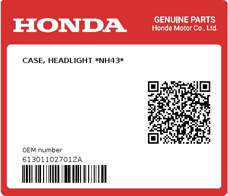 Product image: Honda - 61301102701ZA - CASE, HEADLIGHT *NH43*  0
