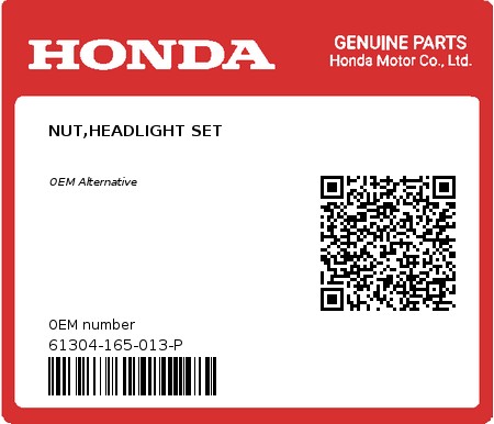 Product image: Honda - 61304-165-013-P - NUT,HEADLIGHT SET  0