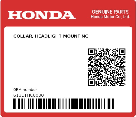 Product image: Honda - 61311HC0000 - COLLAR, HEADLIGHT MOUNTING 