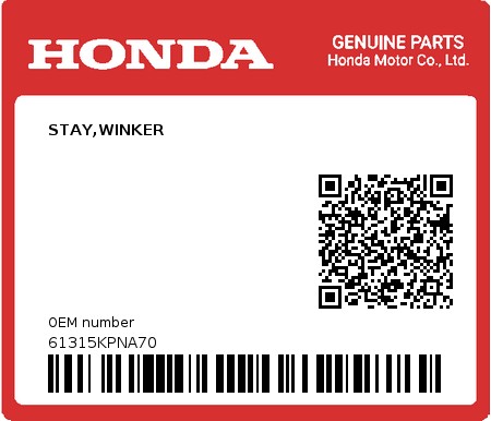 Product image: Honda - 61315KPNA70 - STAY,WINKER  0