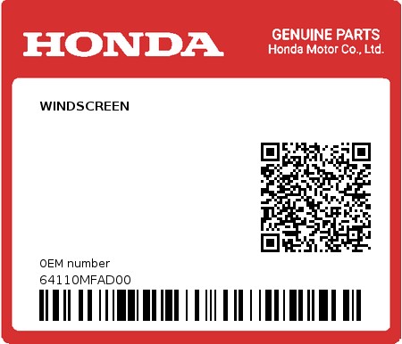 Product image: Honda - 64110MFAD00 - WINDSCREEN 