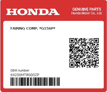 Product image: Honda - 64200MT8000ZP - FAIRING COMP. *G156P*  0
