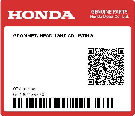 Product image: Honda - 64236MG9770 - GROMMET, HEADLIGHT ADJUSTING 