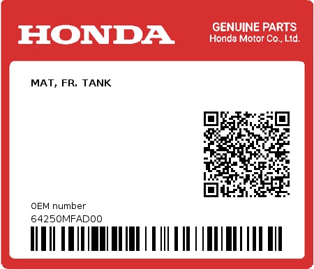 Product image: Honda - 64250MFAD00 - MAT, FR. TANK  0