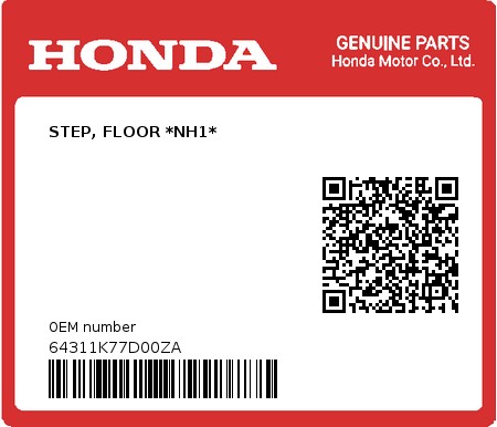 Product image: Honda - 64311K77D00ZA - STEP, FLOOR *NH1* 