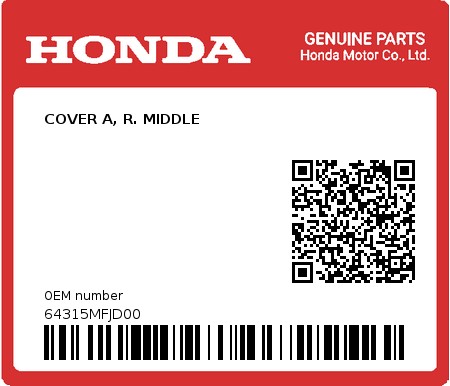 Product image: Honda - 64315MFJD00 - COVER A, R. MIDDLE 