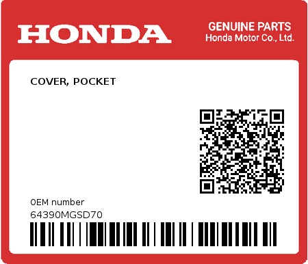 Product image: Honda - 64390MGSD70 - COVER, POCKET  0