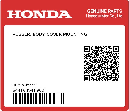 Product image: Honda - 64416-KPH-900 - RUBBER, BODY COVER MOUNTING 