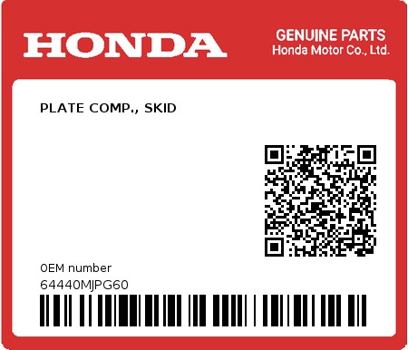 Product image: Honda - 64440MJPG60 - PLATE COMP., SKID 