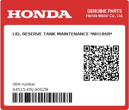 Product image: Honda - 64515-KRJ-900ZB - LID, RESERVE TANK MAINTENANCE *NH186R*  0