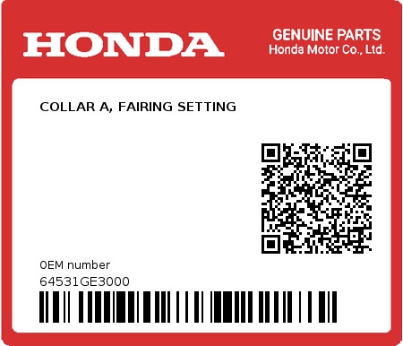 Product image: Honda - 64531GE3000 - COLLAR A, FAIRING SETTING  0