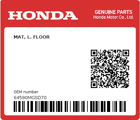 Product image: Honda - 64590MGSD70 - MAT, L. FLOOR  0