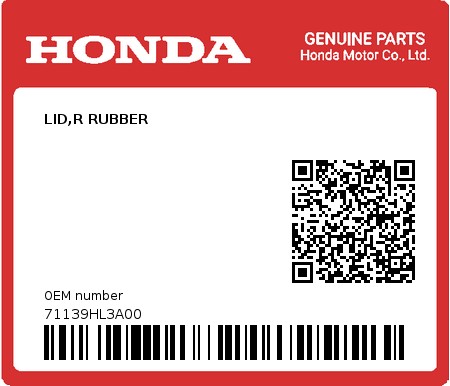 Product image: Honda - 71139HL3A00 - LID,R RUBBER  0