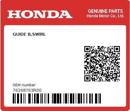 Product image: Honda - 76268763R00 - GUIDE B,SWIRL  0