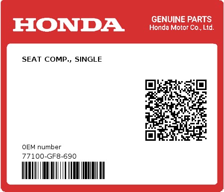 Product image: Honda - 77100-GF8-690 - SEAT COMP., SINGLE  0