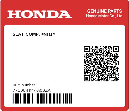 Product image: Honda - 77100-HM7-A00ZA - SEAT COMP. *NH1* 